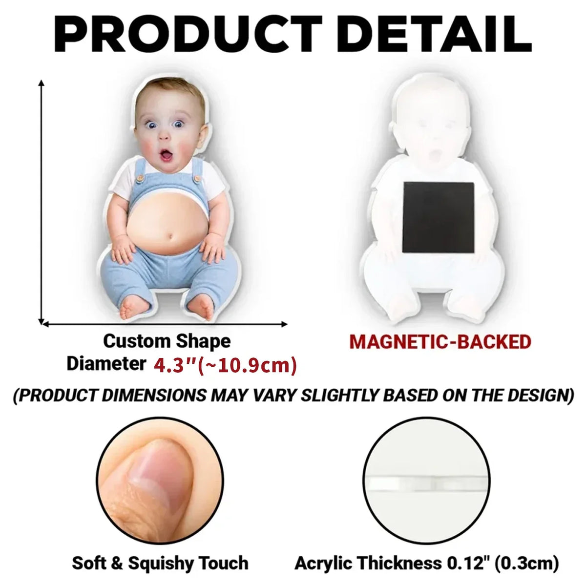 Silicone Belly Acrylic Magnet with Custom Baby Photo, Pressable Fridge Decor, Unique Creative Gift for Family