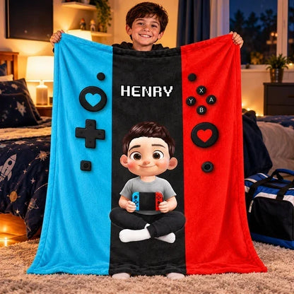 Personalized Young Gamer Holding Console Fleece Blanket