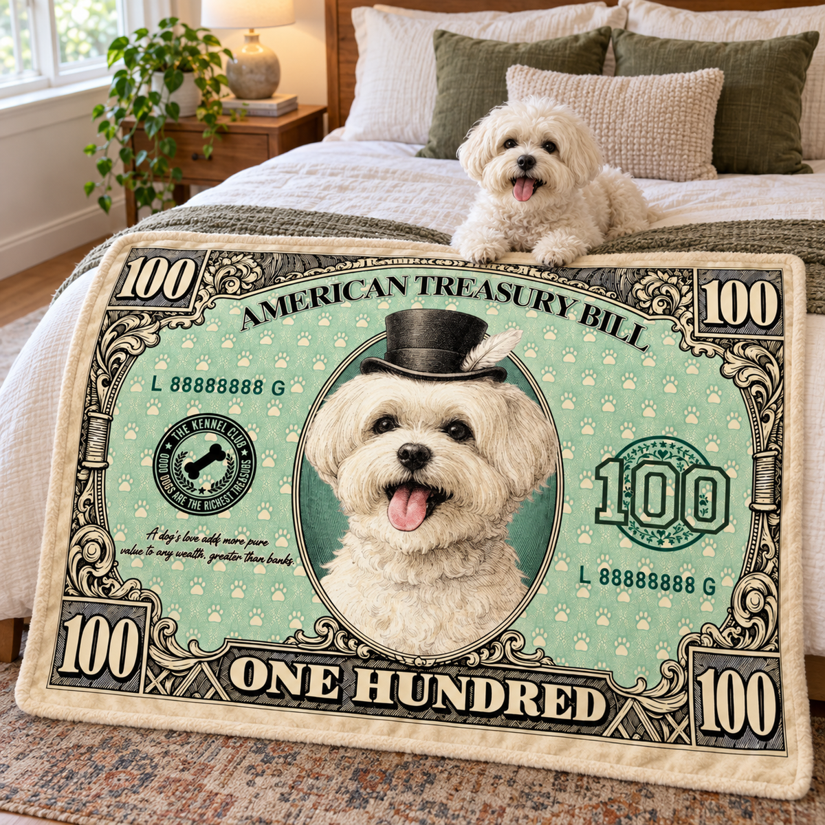 Personalized Pet 100 Dollar Bill Throw Blanket