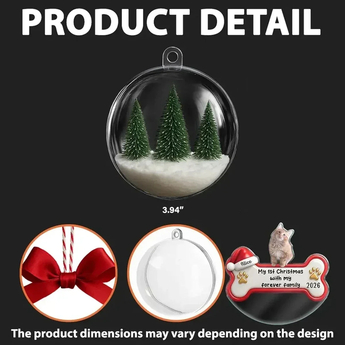 Personalized Acrylic Snow Globe Ornament, Puppy in Snowy Evergreens, Unique First Christmas Gift for Dog Lovers