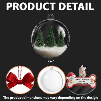 Personalized Acrylic Snow Globe Ornament, Puppy in Snowy Evergreens, Unique First Christmas Gift for Dog Lovers