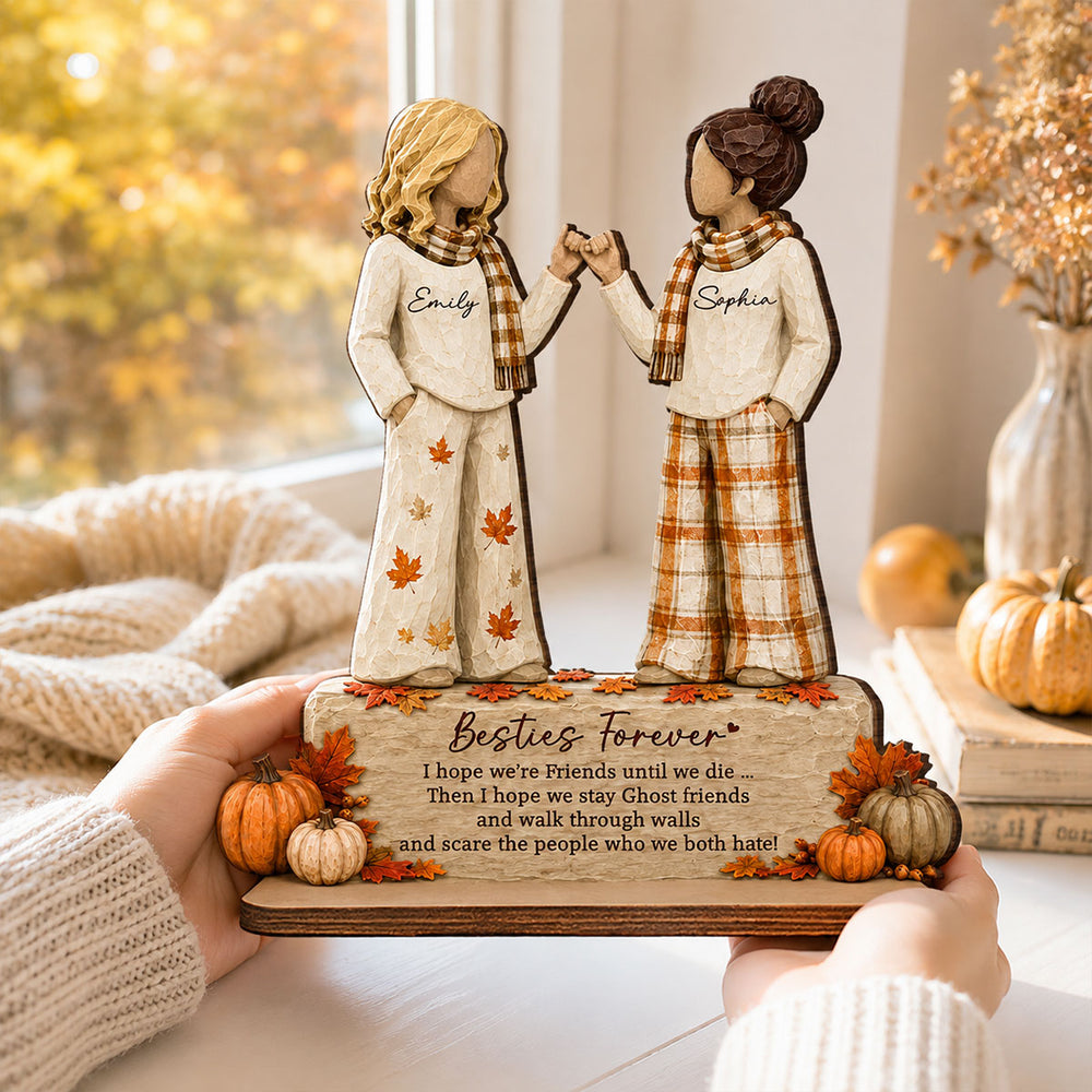 Personalized 2-Layer Wooden Plaque, Autumn Pinky Promise Scene, Unique Gift for a Friend