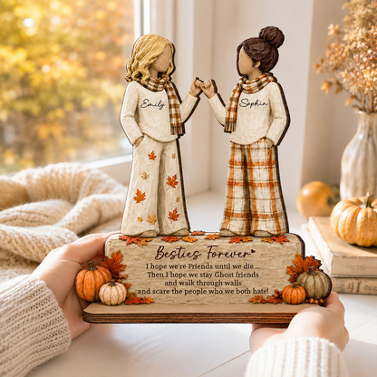 Personalized 2-Layer Wooden Plaque, Autumn Pinky Promise Scene, Unique Gift for a Friend