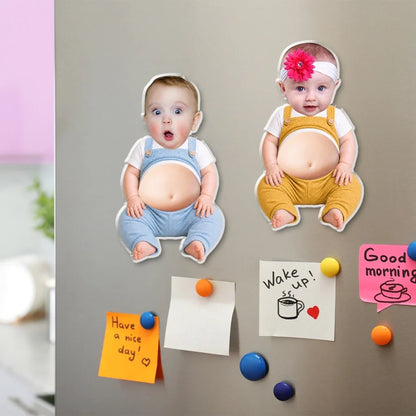 Silicone Belly Acrylic Magnet with Custom Baby Photo, Pressable Fridge Decor, Unique Creative Gift for Family