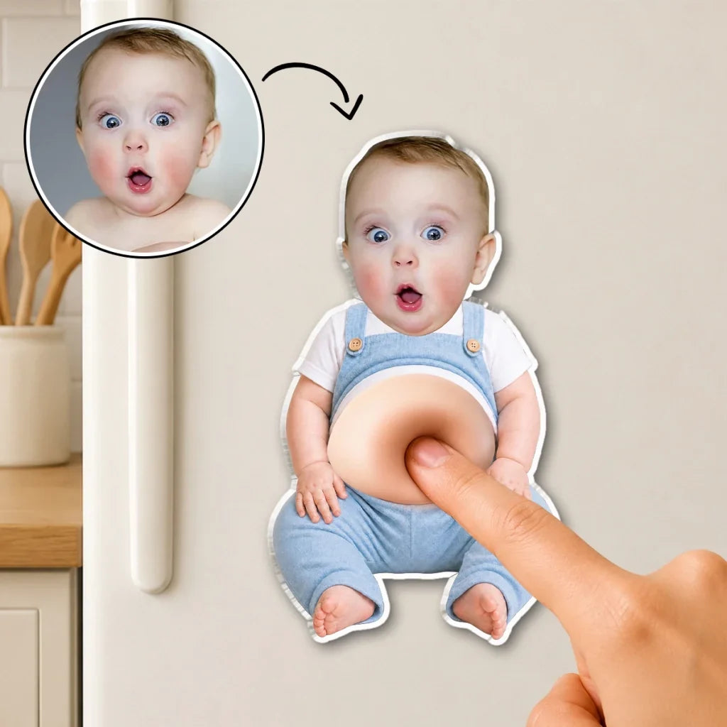 Silicone Belly Acrylic Magnet with Custom Baby Photo, Pressable Fridge Decor, Unique Creative Gift for Family