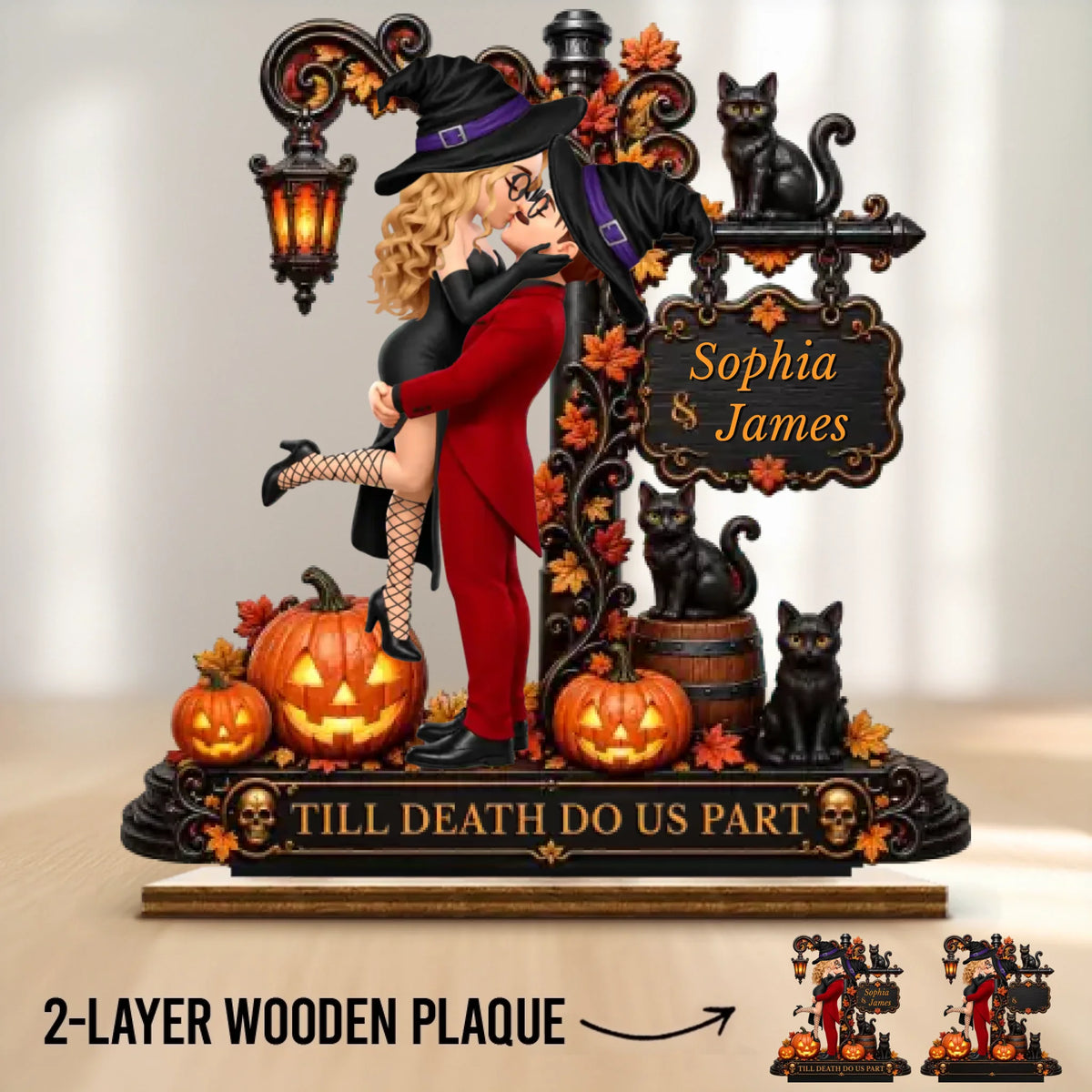 Personalized Love Never Gets Spooky Couple Wooden Plaque