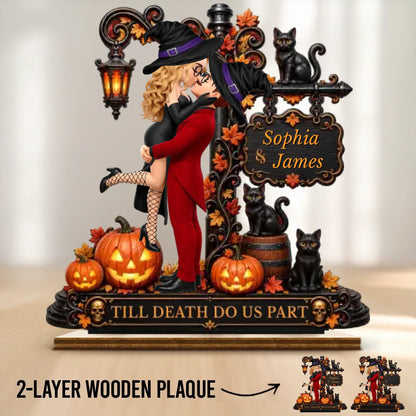 Personalized Love Never Gets Spooky Couple Wooden Plaque