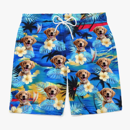 Personalized Sandy Paws Photo Hawaiian Beach Shorts