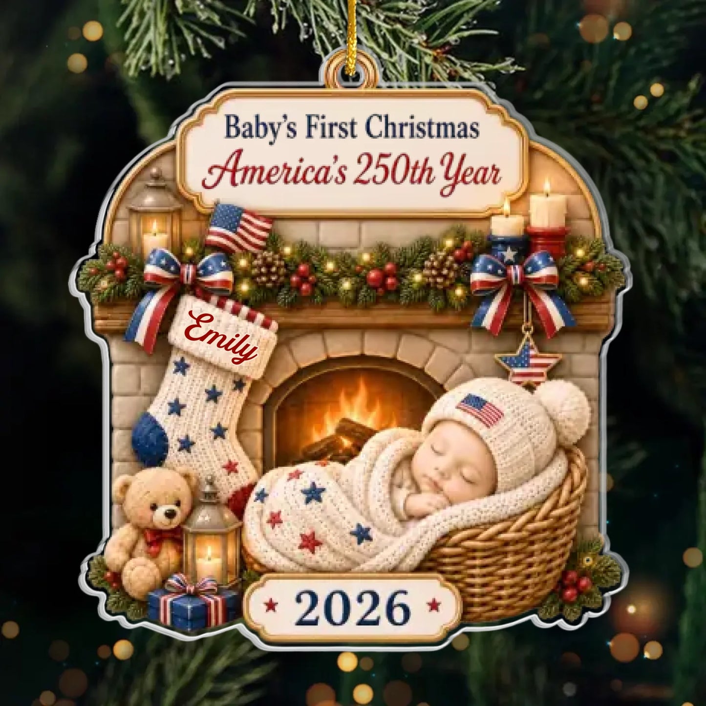 Personalized America 250 First Christmas Acrylic Ornament