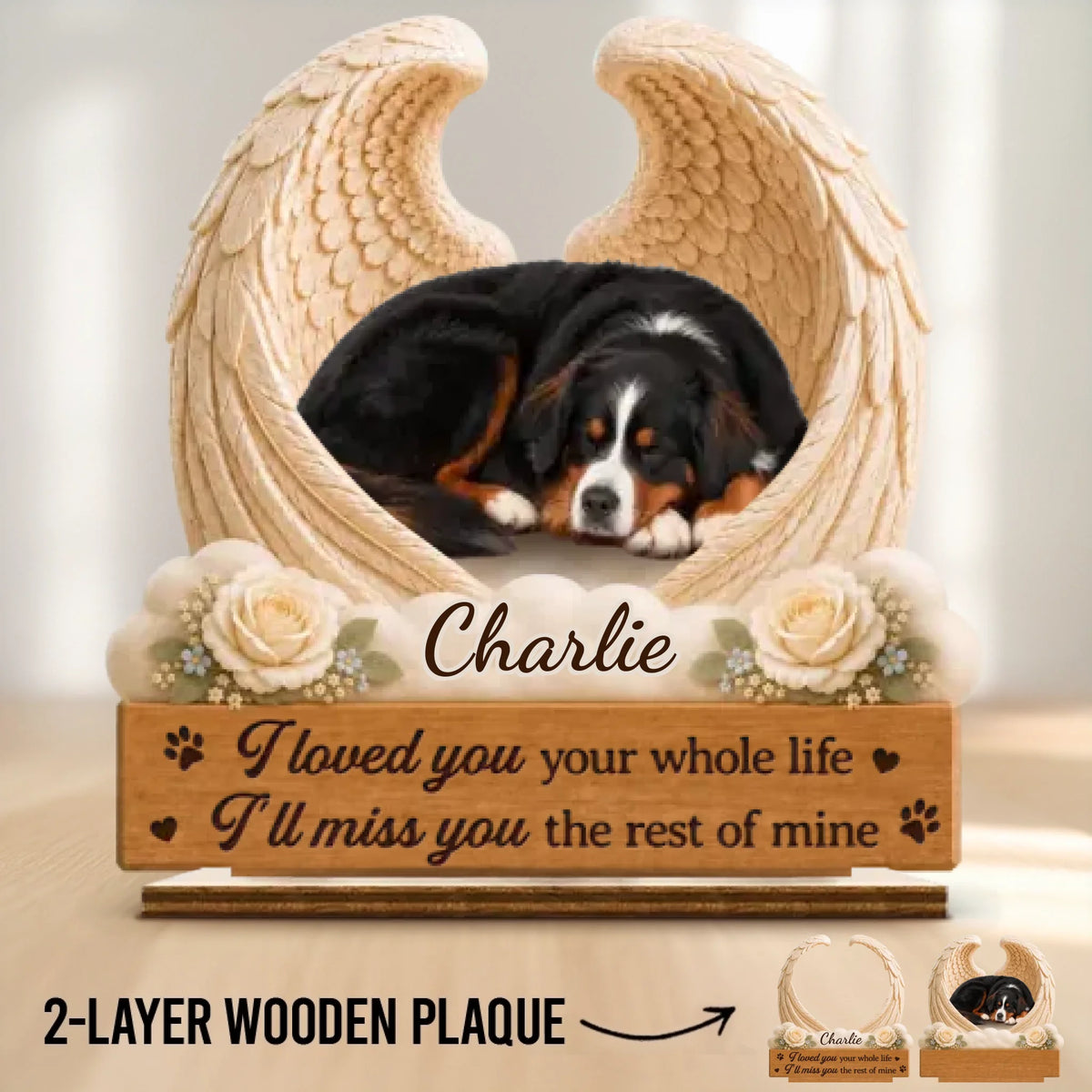 Custom Photo Pet Memorial 2-Layered Wooden Plaque