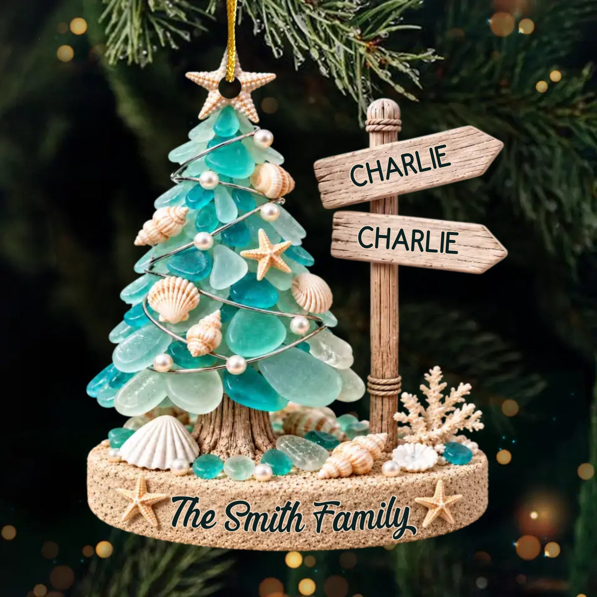 Custom Sea Glass Acrylic Ornament - Personalized Christmas Birthday Gifts For Mom, Dad, Brother, Sister - Christmas Memories To Treasure