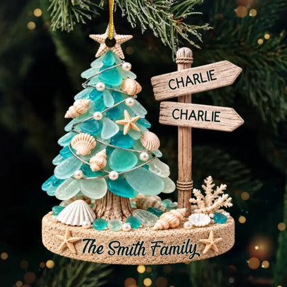 Custom Sea Glass Acrylic Ornament - Personalized Christmas Birthday Gifts For Mom, Dad, Brother, Sister - Christmas Memories To Treasure