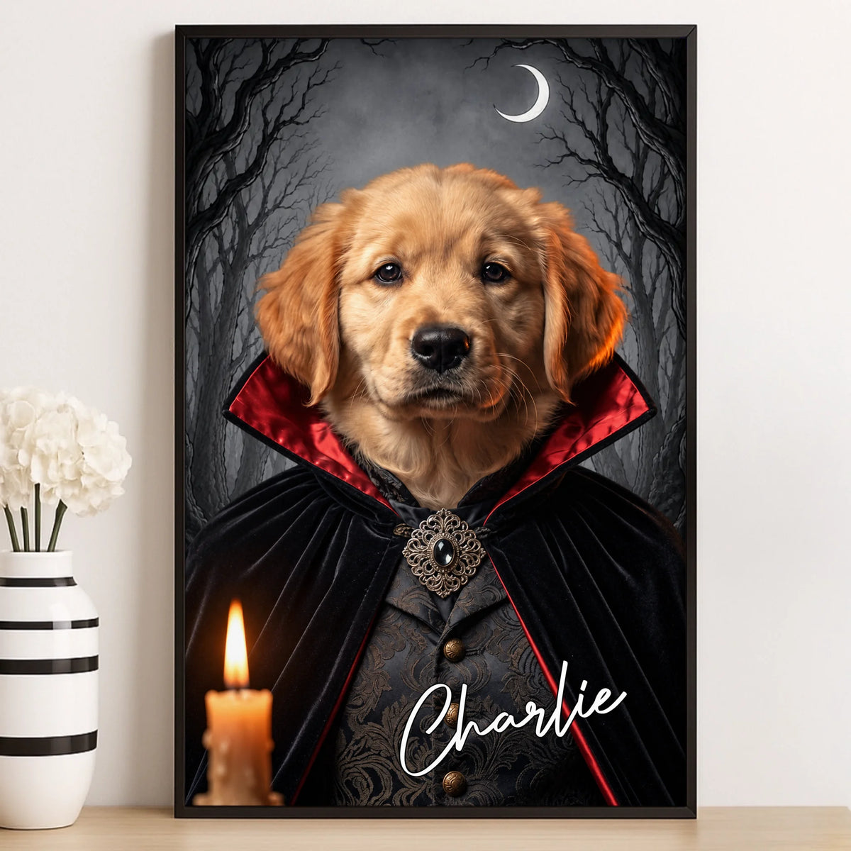 Custom Photo Vampire Vertical Poster - Personalized Halloween Birthday Gifts For Dog Cat Lovers, Dog Dad And Mom, Cat Owners - Fur Real Spooky