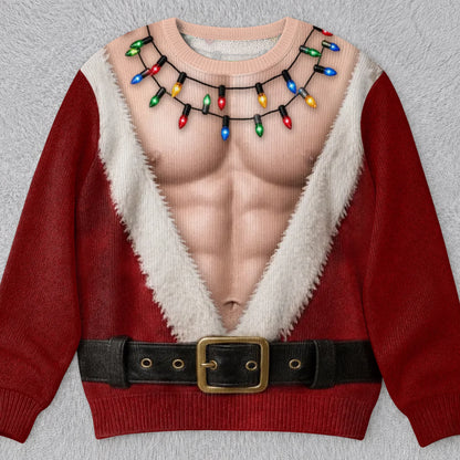 Custom Funny Ugly Sweatshirt - Personalized Christmas Birthday Gifts For Husband, Son, Grandson, Brother, Grandpa, Dad, Yourself - Santa Abs On Full Display Today