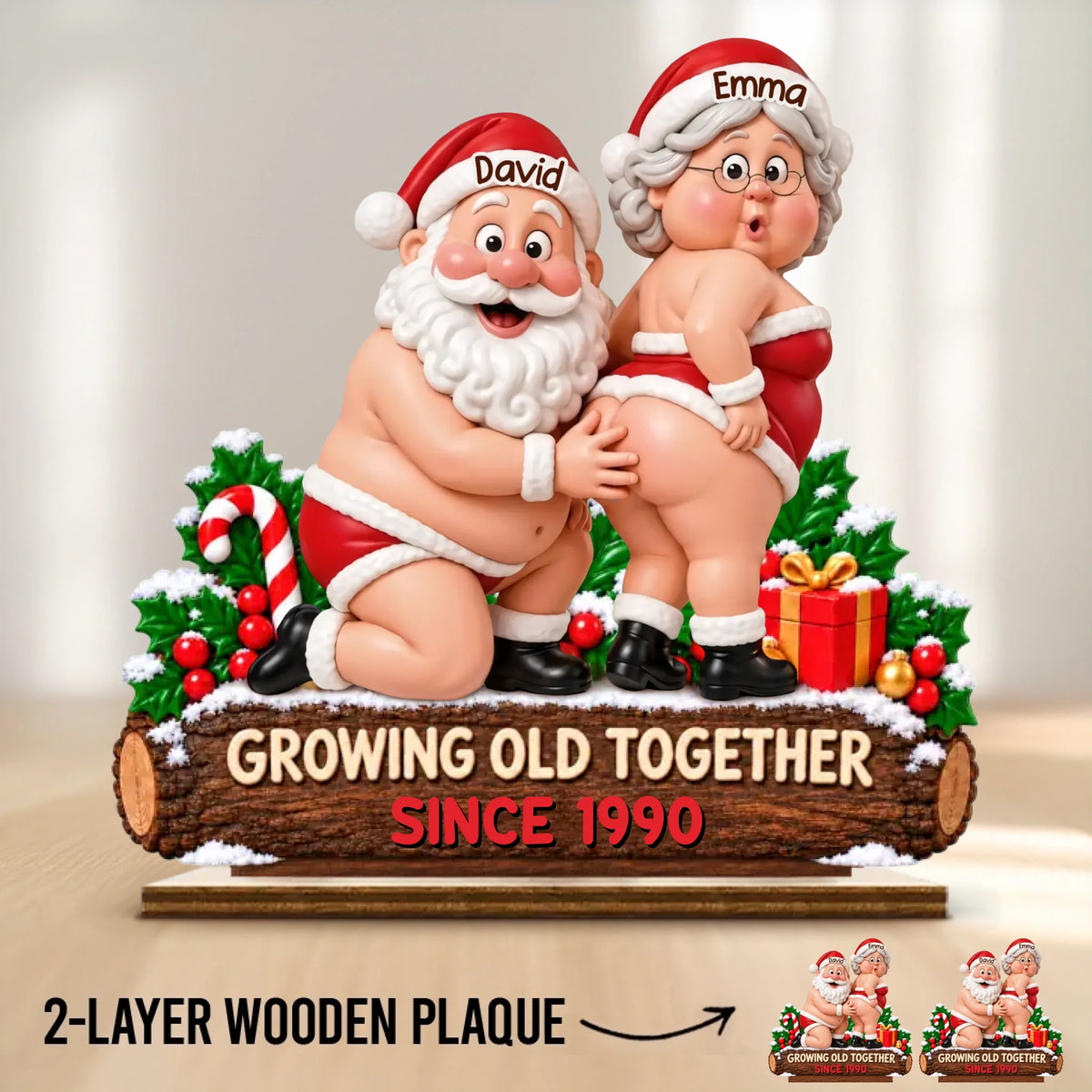 Custom Funny 2-Layered Wooden Plaque - Personalized Anniversary Christmas Wedding Gifts For Husband And Wife, Him And Her - Aging Like Fine Wine