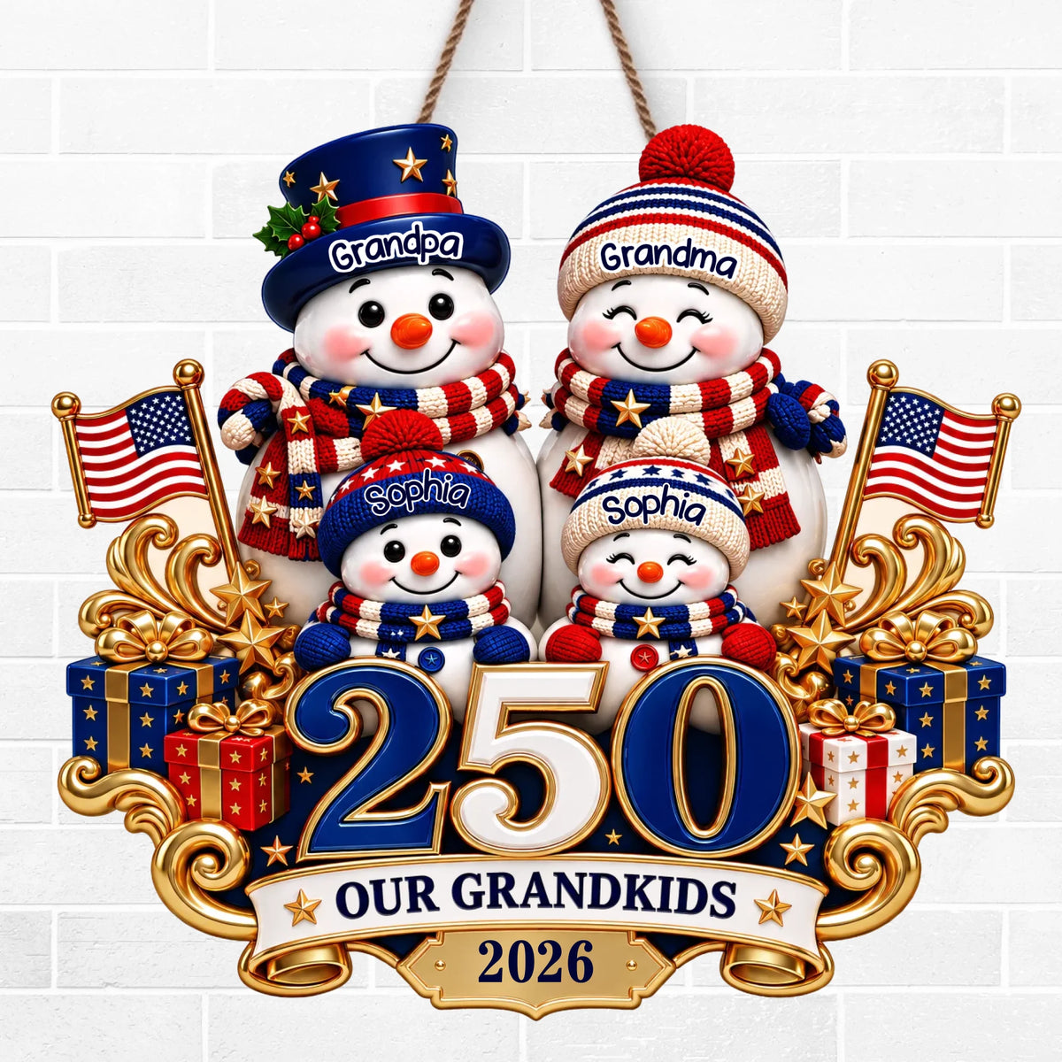 Custom Wood Sign - Personalized America 250th Anniversary Christmas Gifts For Grandma, Grandpa - Cherished Family Moments
