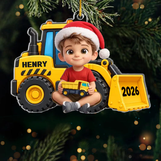 Custom Photo Acrylic Ornament - Personalized Christmas Birthday Gifts For Kids - Little Builder On Duty