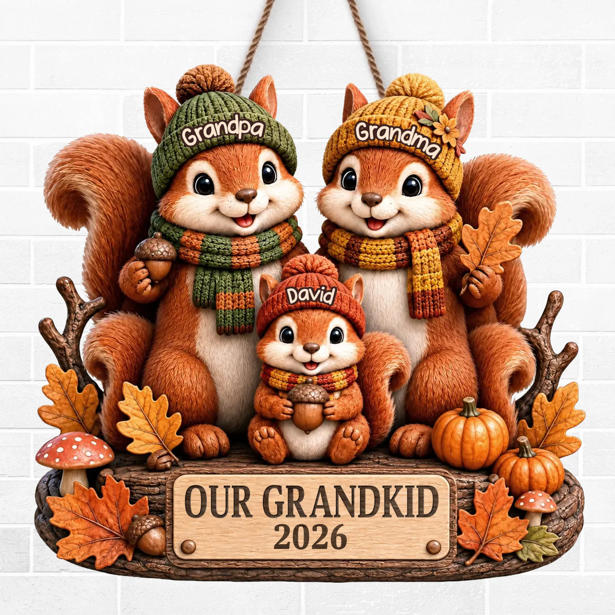 Custom Squirrels, Nuts Wood Sign - Personalized Birthday Gifts For Grandma, Grandpa - Our Little Acorn Crew