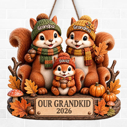 Custom Squirrels, Nuts Wood Sign - Personalized Birthday Gifts For Grandma, Grandpa - Our Little Acorn Crew