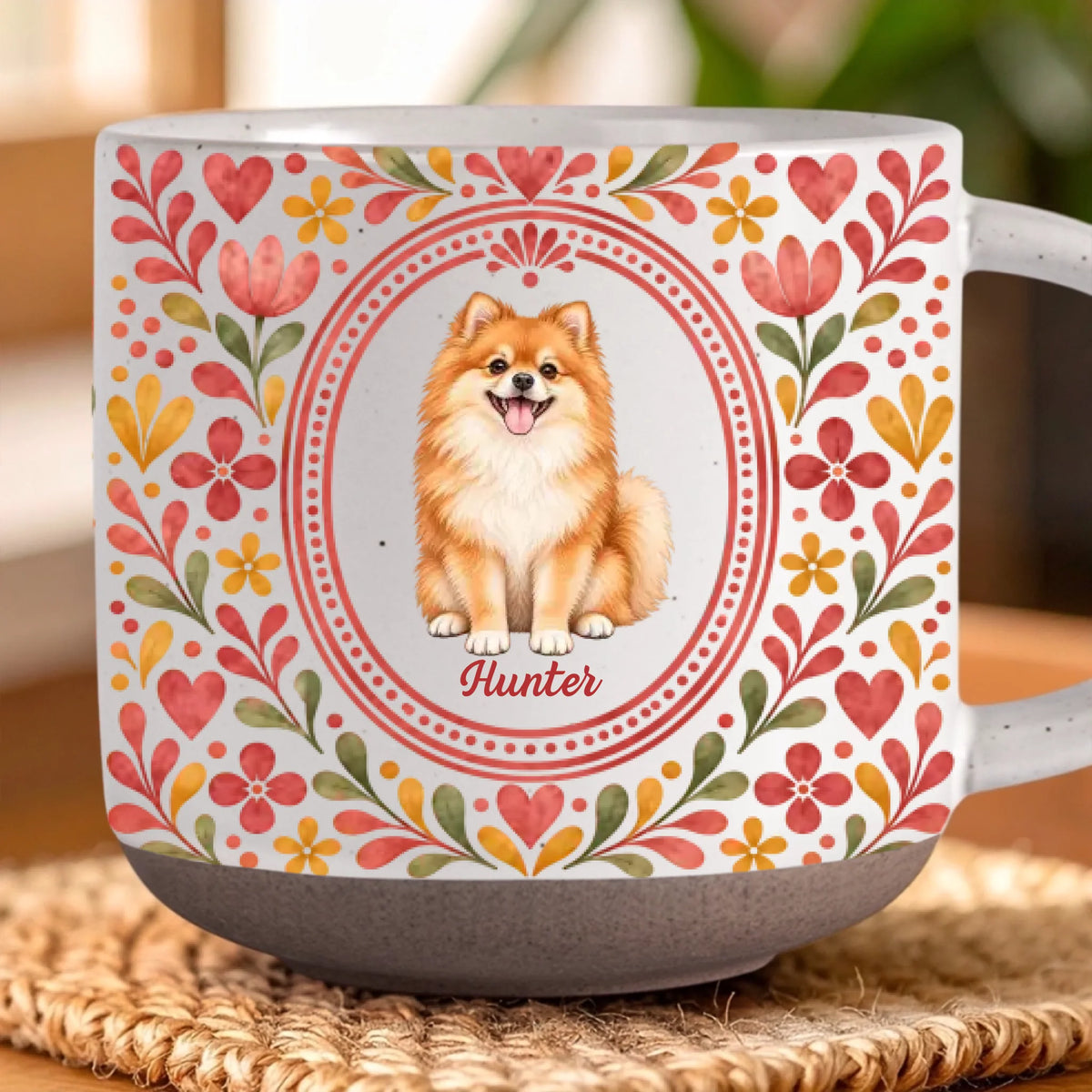 Personalized Vintage Floral Pet Portrait Pottery Mug