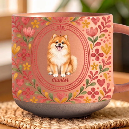 Personalized Vintage Floral Pet Portrait Pottery Mug