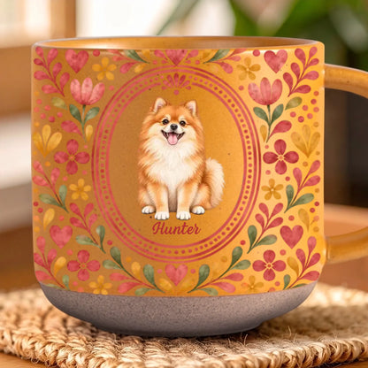 Personalized Vintage Floral Pet Portrait Pottery Mug