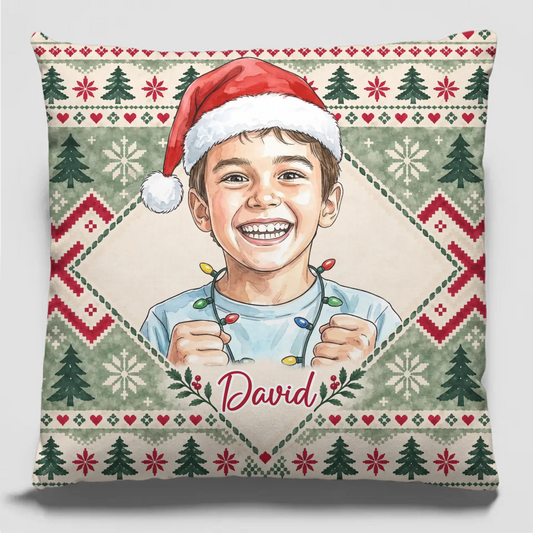 Personalized Watercolor Christmas Photo Pillow