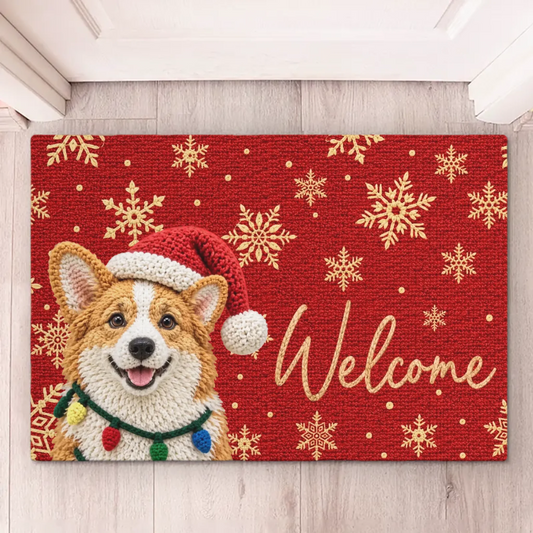 Custom Pet Photo Christmas Welcome Decor - Personalized Decorative Mat