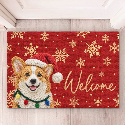 Custom Pet Photo Christmas Welcome Decor - Personalized Decorative Mat