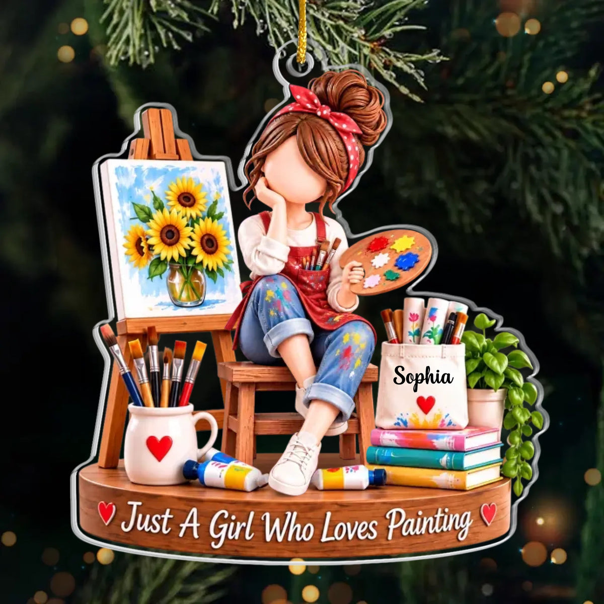 Personalized Artist Girl Painting Acrylic Ornament