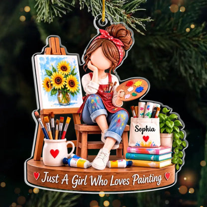 Personalized Artist Girl Painting Acrylic Ornament