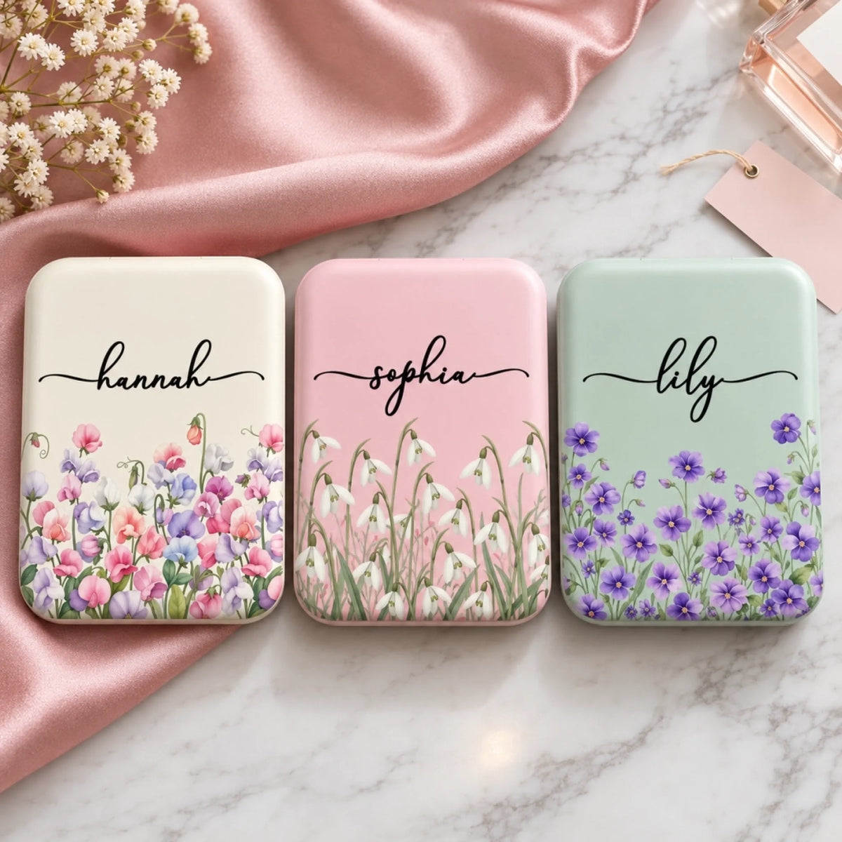Pastel Floral Personalized Compact Trio