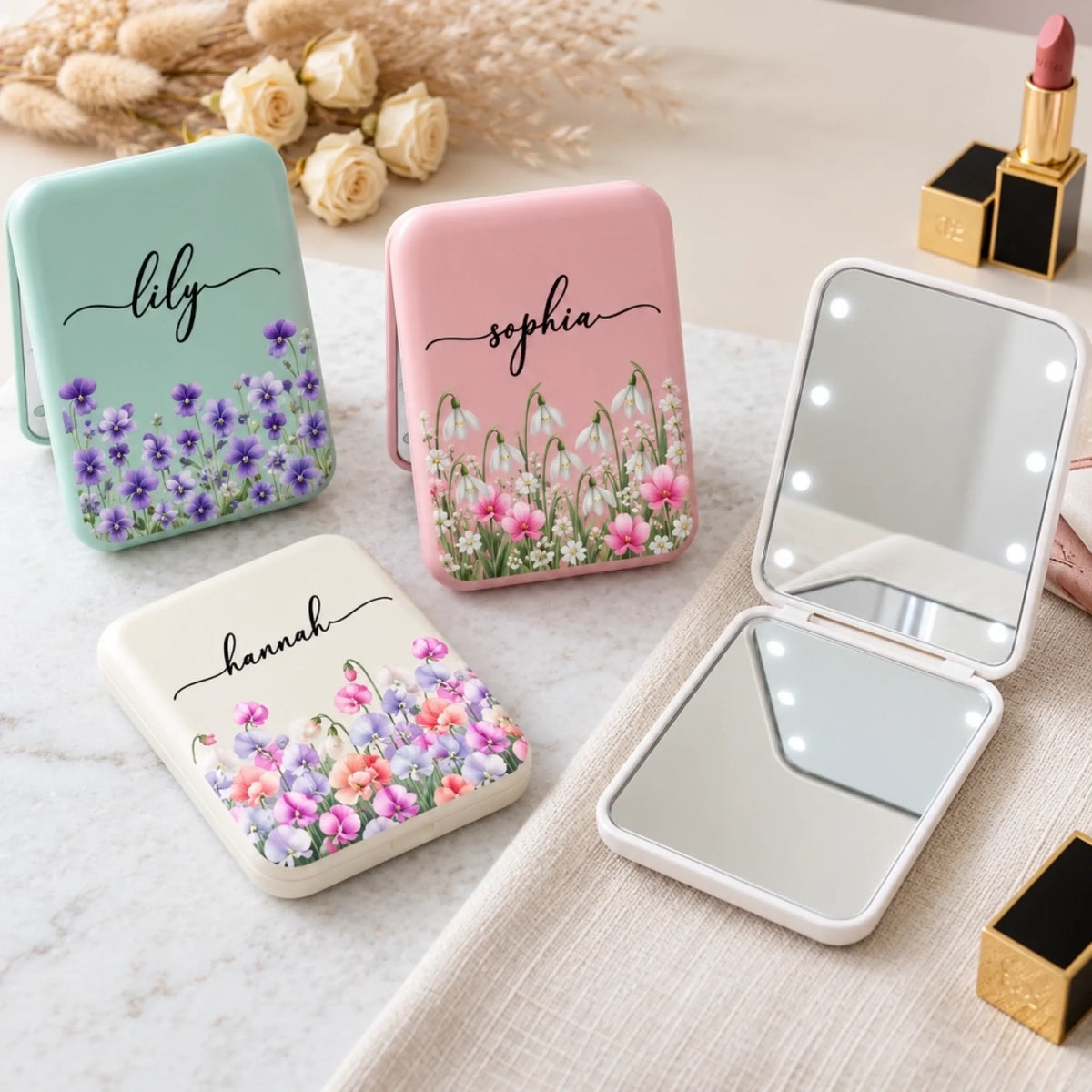 Floral Name Mirrors and LED Compact