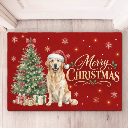 Personalized Happiness Has Paws Christmas Decorative Mat