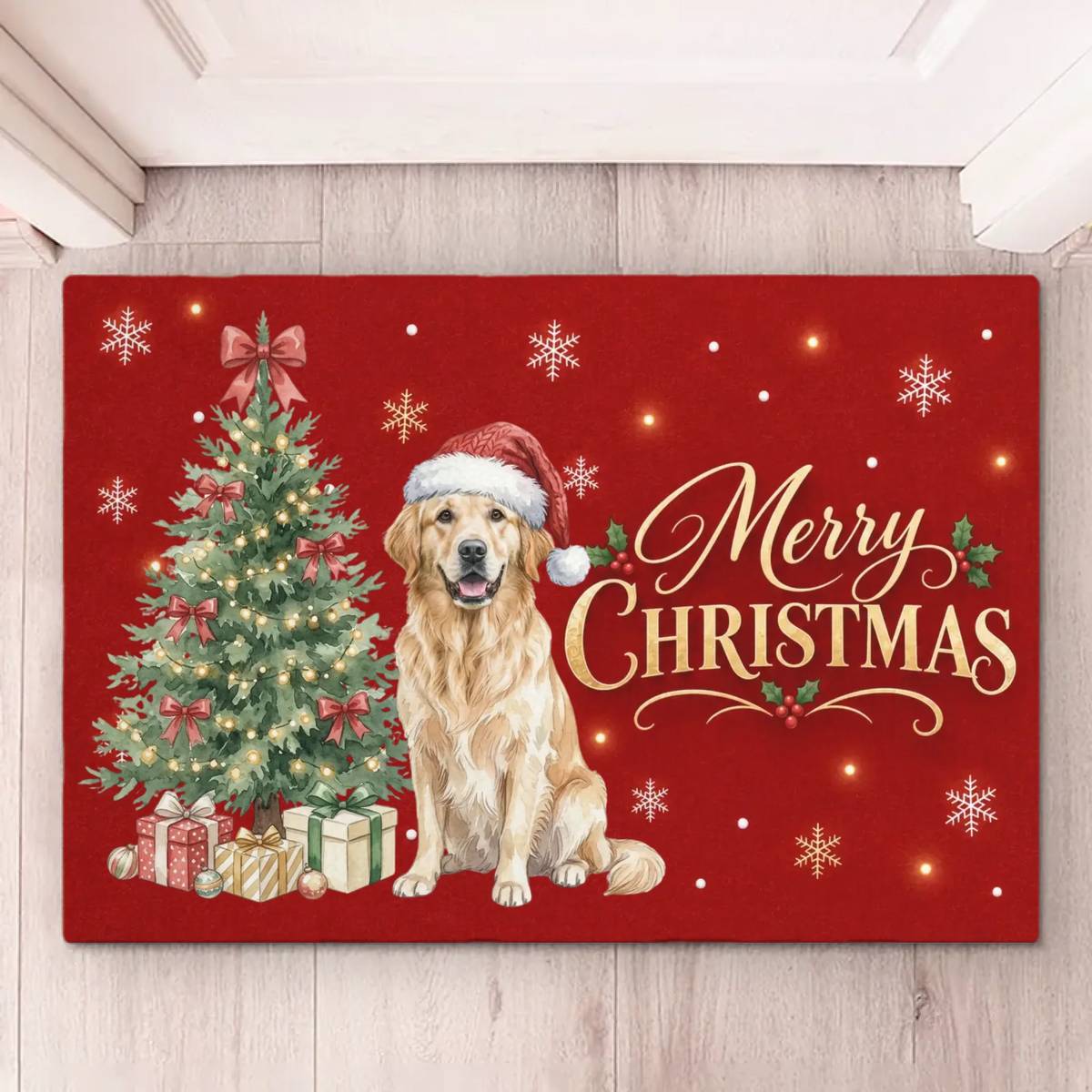 Personalized Happiness Has Paws Christmas Decorative Mat