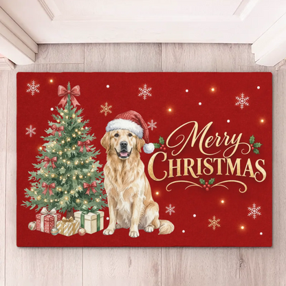 Personalized Happiness Has Paws Christmas Decorative Mat
