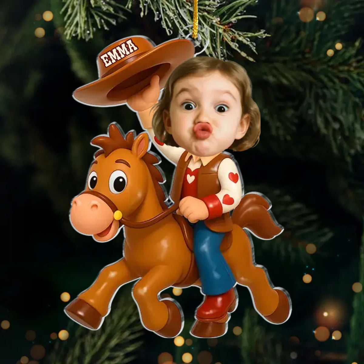 Personalized Cowgirl Horse Photo Christmas Ornament