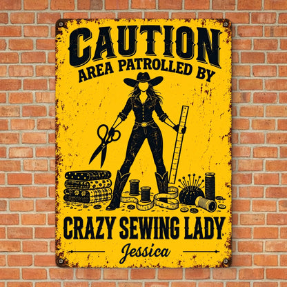 Custom Name Crazy Sewing Lady Gifts - Personalized Metal Sign