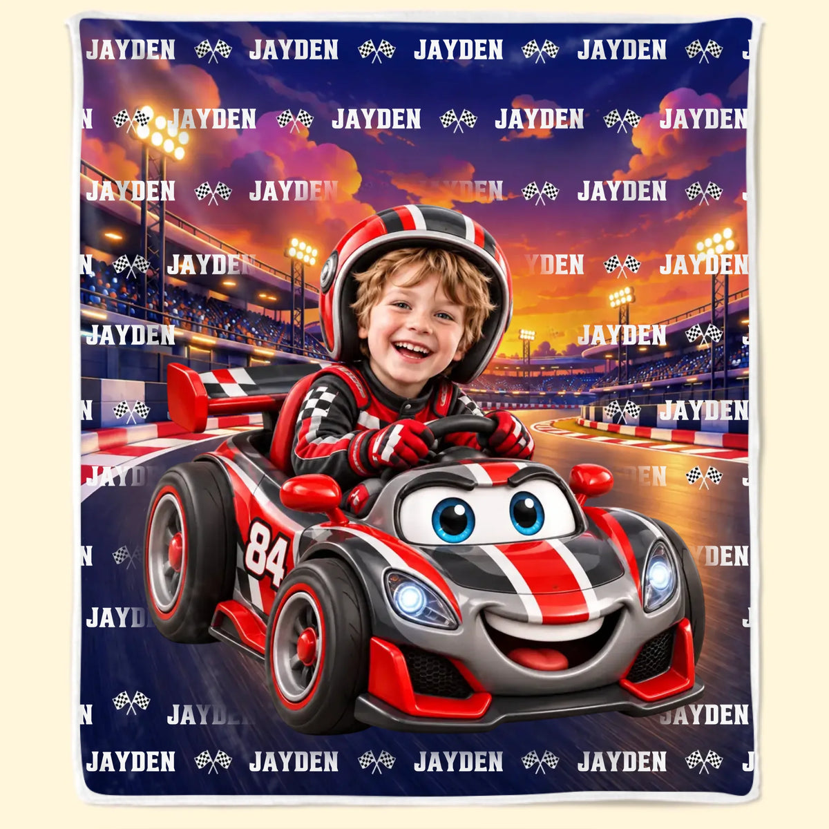 Personalized Checkered Flag Racing Photo Fleece Blanket