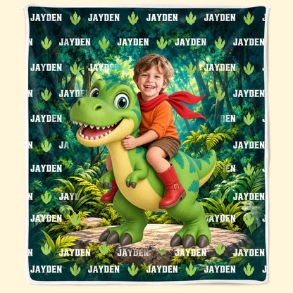 Personalized Dinosaur World Photo Name Blanket