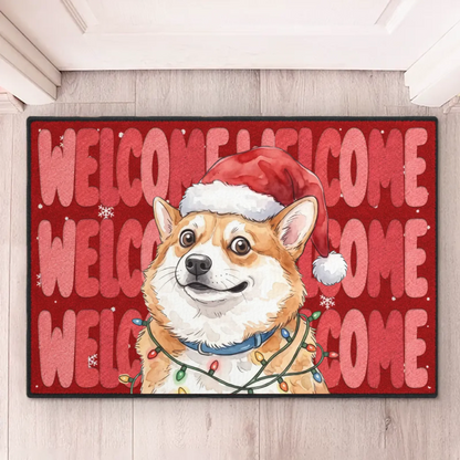 Custom Pet Photo Festive Welcome Decor - Personalized Decorative Mat