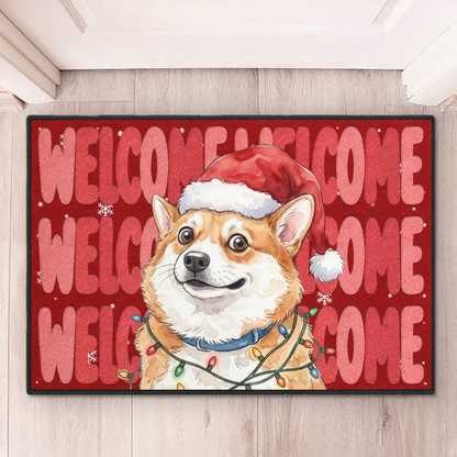 Custom Pet Photo Festive Welcome Decor - Personalized Decorative Mat