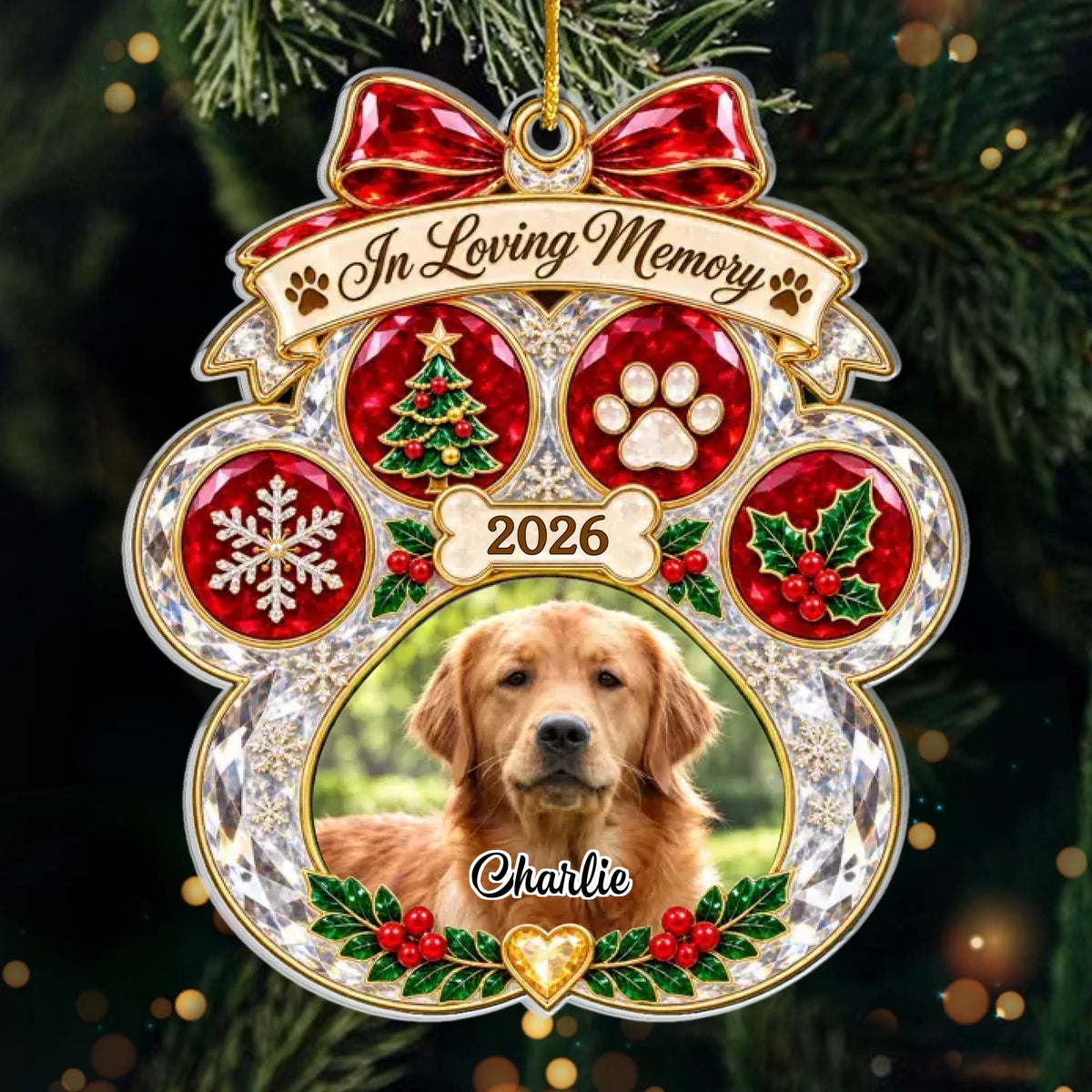 Personalized Pet Christmas Memorial Photo Acrylic Ornament