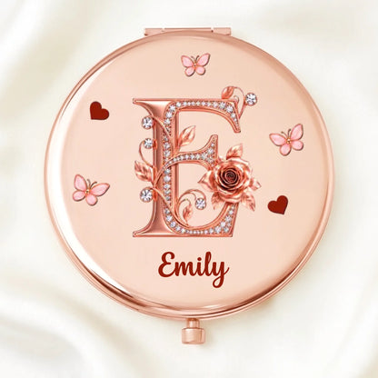 Custom Name Floral Initial Gifts for Women - Personalized Compact Mirror