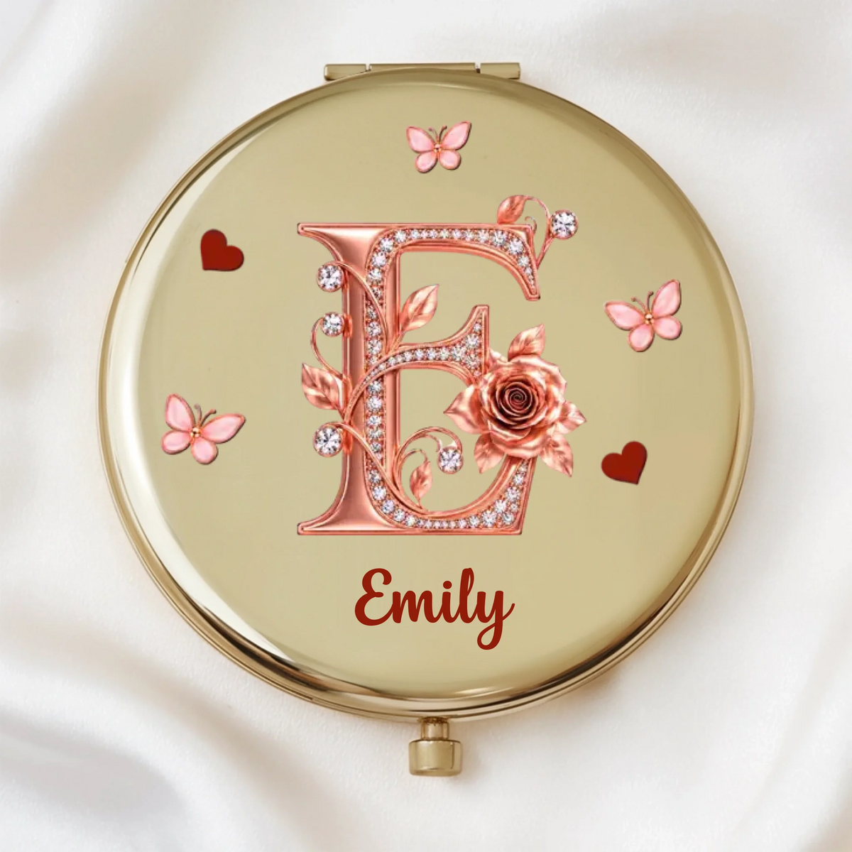 Custom Name Floral Initial Gifts for Women - Personalized Compact Mirror
