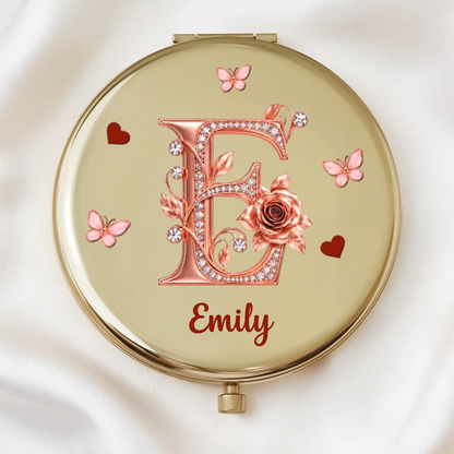 Custom Name Floral Initial Gifts for Women - Personalized Compact Mirror