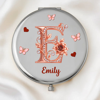 Custom Name Floral Initial Gifts for Women - Personalized Compact Mirror