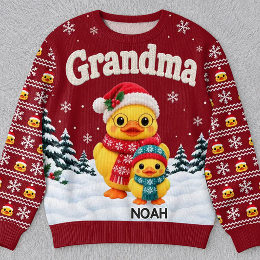 Personalized Christmas Duck Family Grandma Ugly Sweatshirt