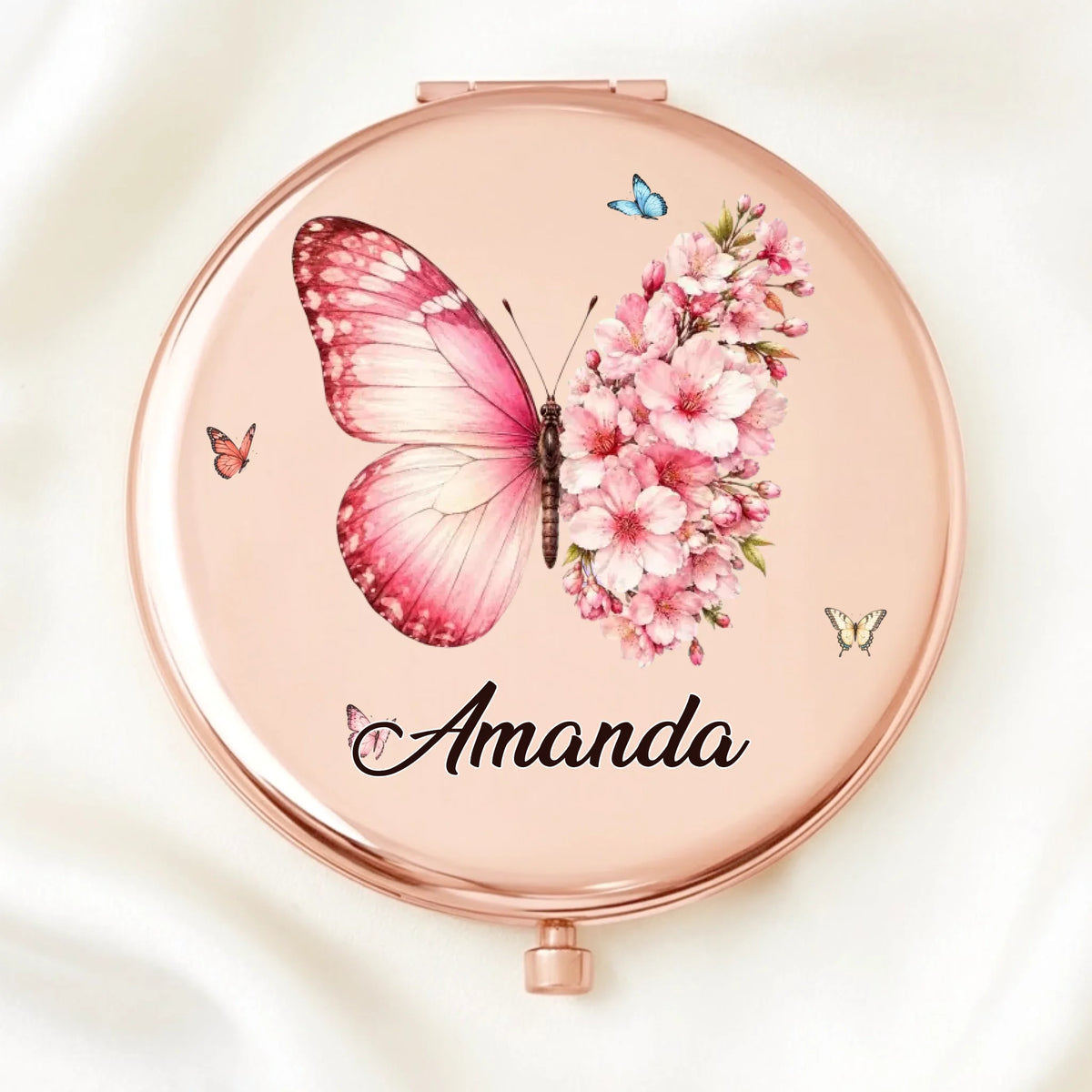 Personalized Butterfly Floral Name Monogram Compact Mirror