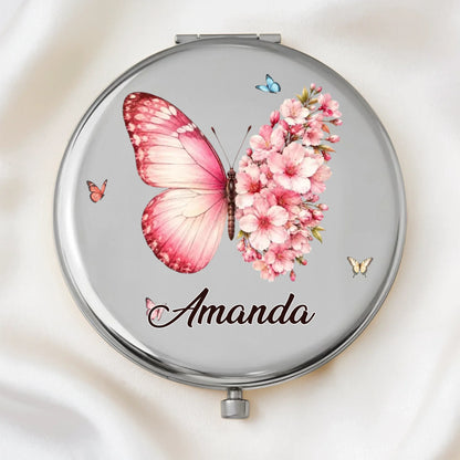 Personalized Butterfly Floral Name Monogram Compact Mirror